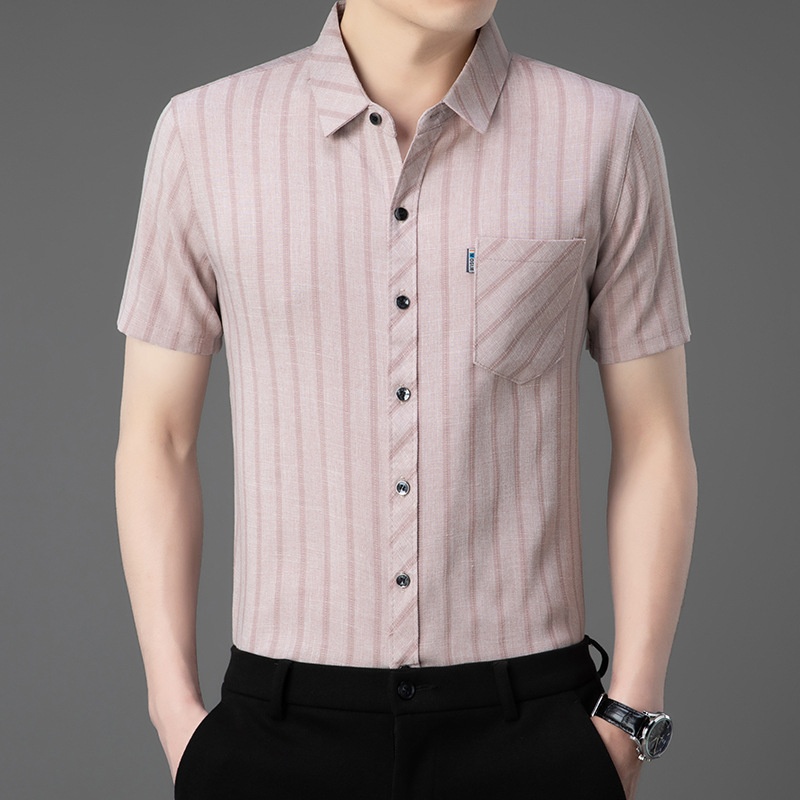 亞麻條紋薄襯衫