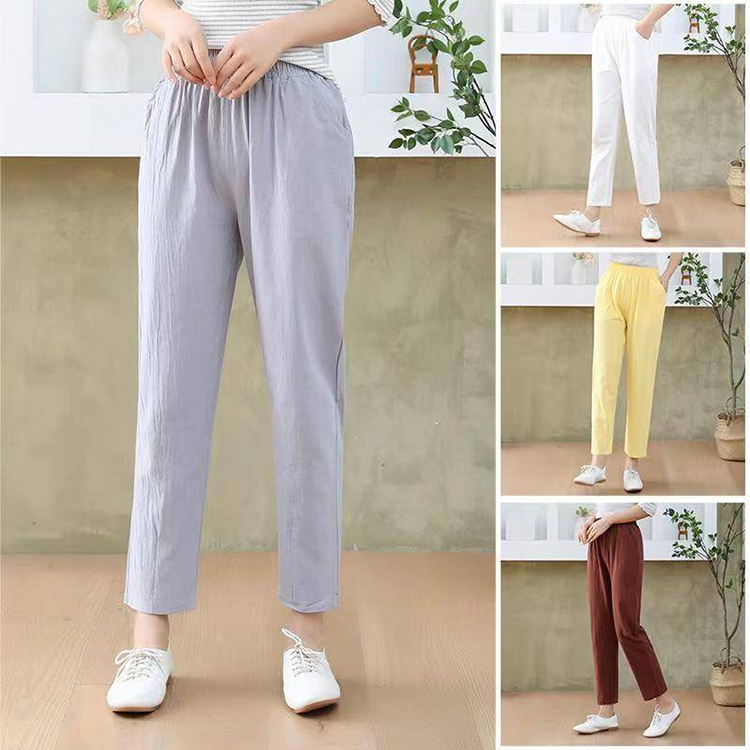 日系棉麻九分褲