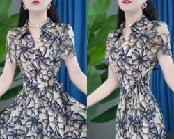 休閒印花連衣裙