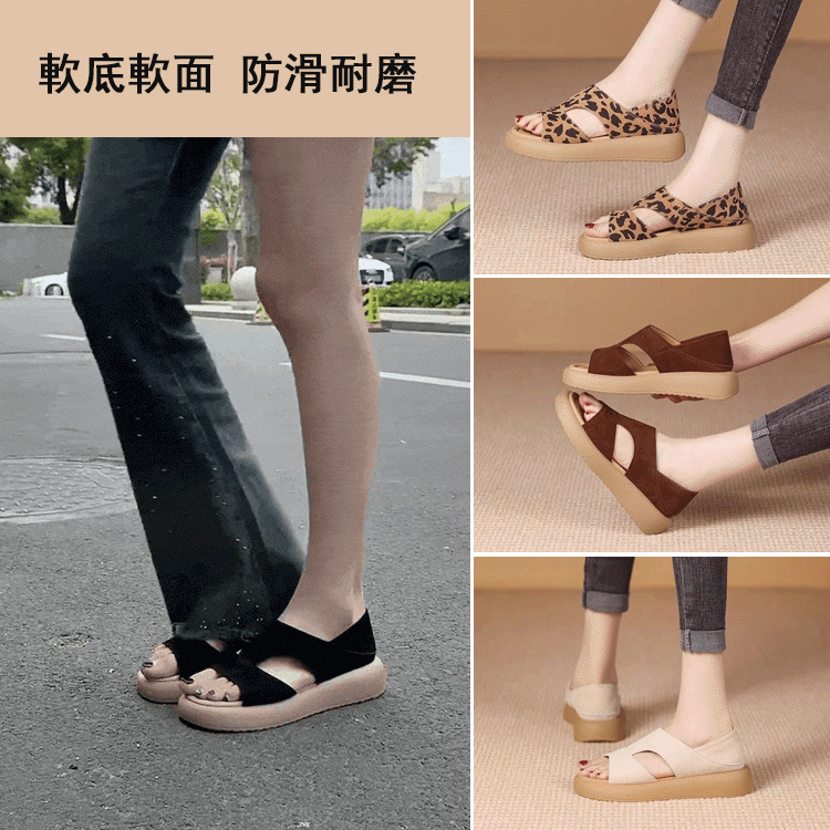 日系復古露趾涼鞋