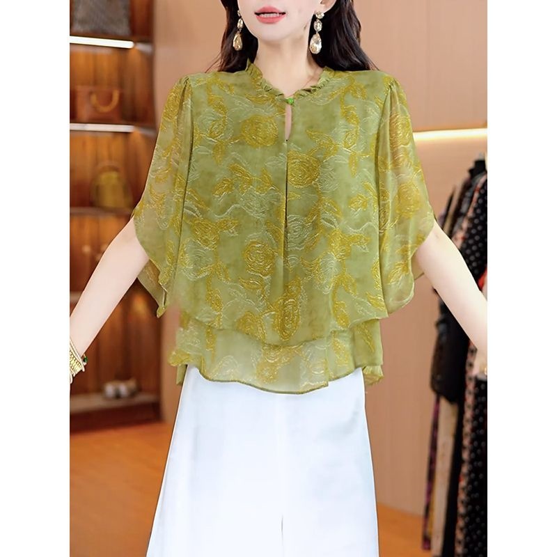 雪紡提花七分袖