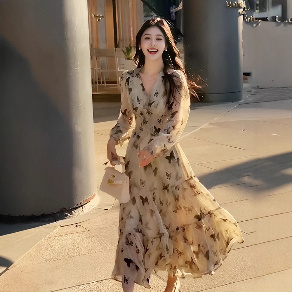 蝴蝶碎花連衣裙