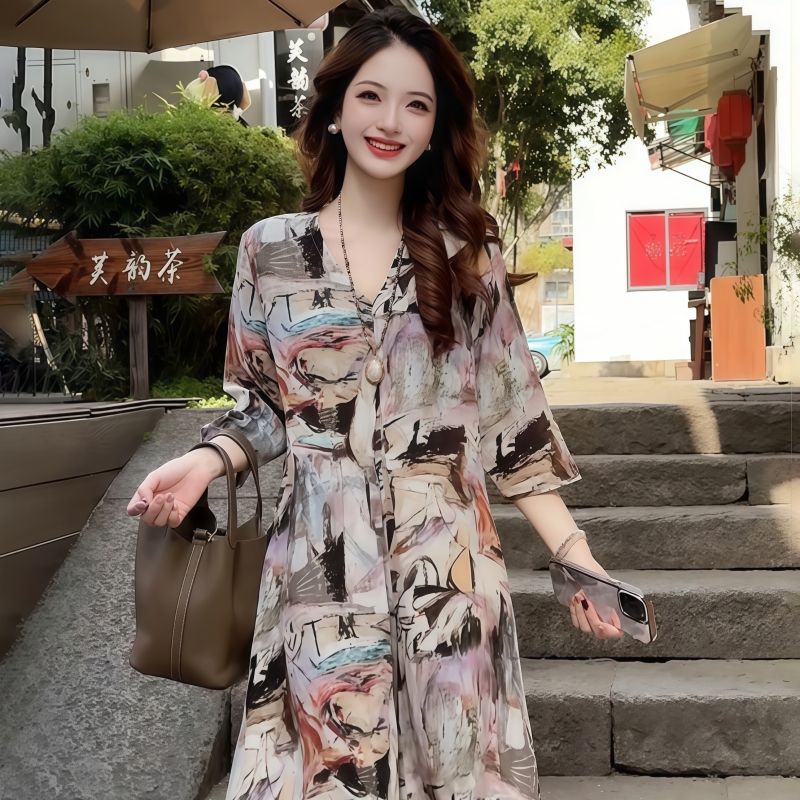 印花飄逸連衣裙
