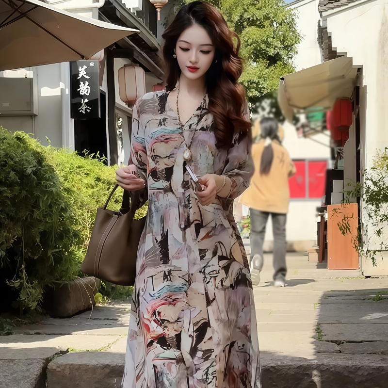 印花飄逸連衣裙