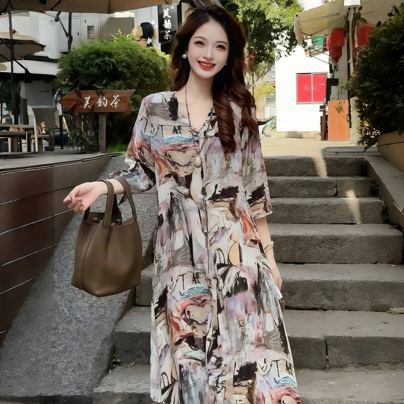 印花飄逸連衣裙