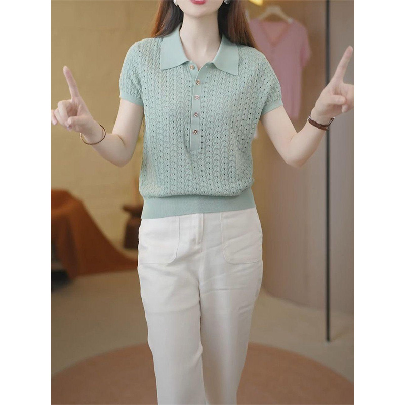 純色鏤空針織衫