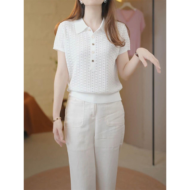 純色鏤空針織衫