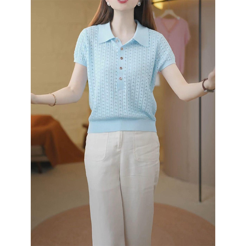 純色鏤空針織衫