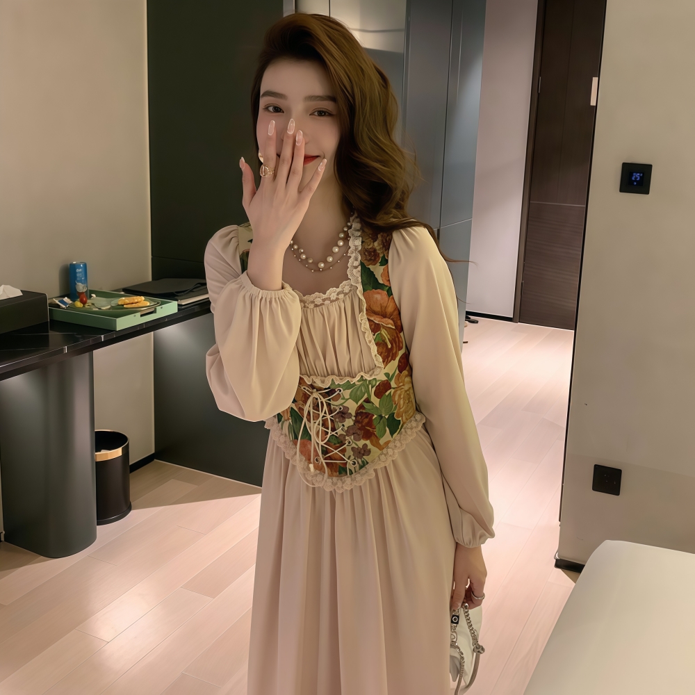 刺繡假兩件長裙